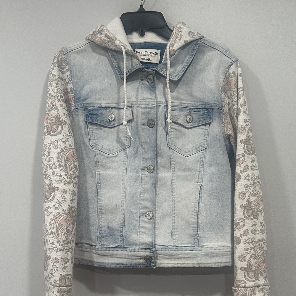 Wallflower Light Blue Denim Jacket with Patterned Sleeves